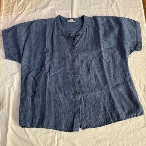 Eileen Fisher Short Sleeve Linen Button Down Shirt